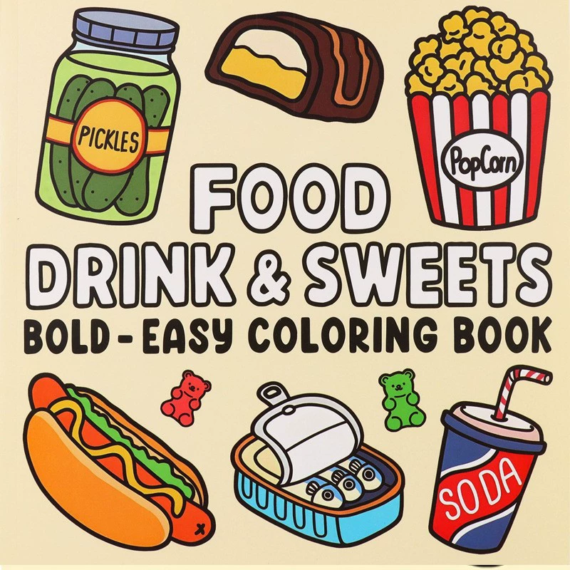 Food And Snacks Coloring Book Bold And Easy - Livro para colorir de alimentos, bebidas