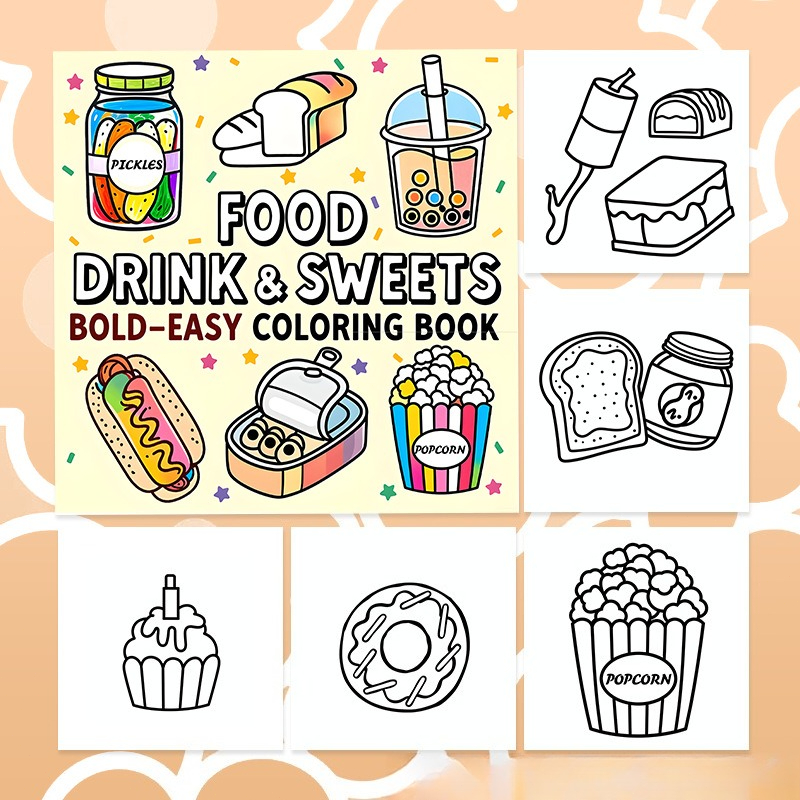 Livro de Desenho Antiestresse  - Food And Snacks Coloring Book Bold And Easy avaliação e preço