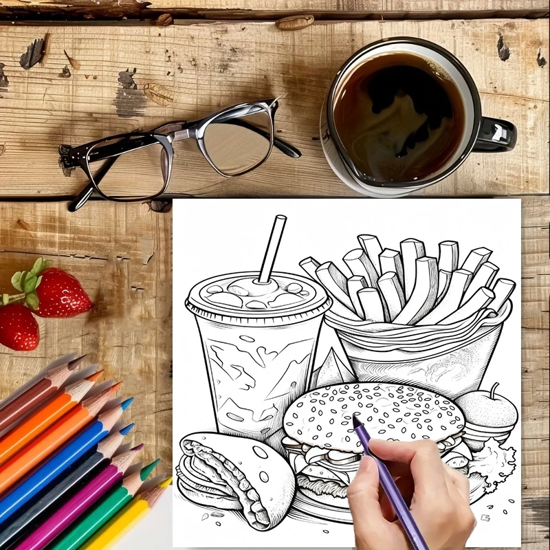 Livro de Colorir de Fast Food  - Food And Snacks Coloring Book Bold And Easy avaliação e preço